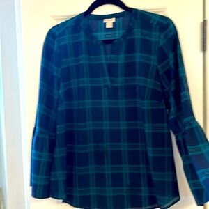 J Crew blouse with ruffles on sleeves. Size medium.
